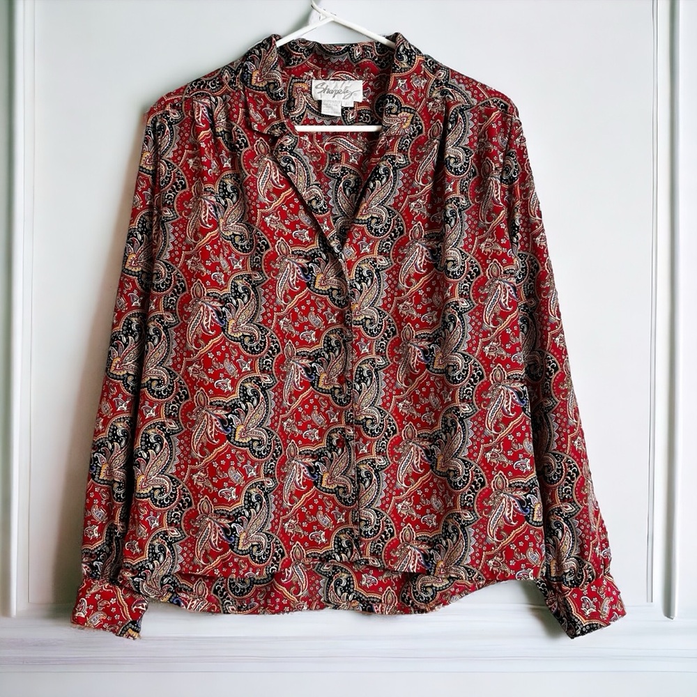 Vintage Shapely Boho Paisley Button Down Blouse